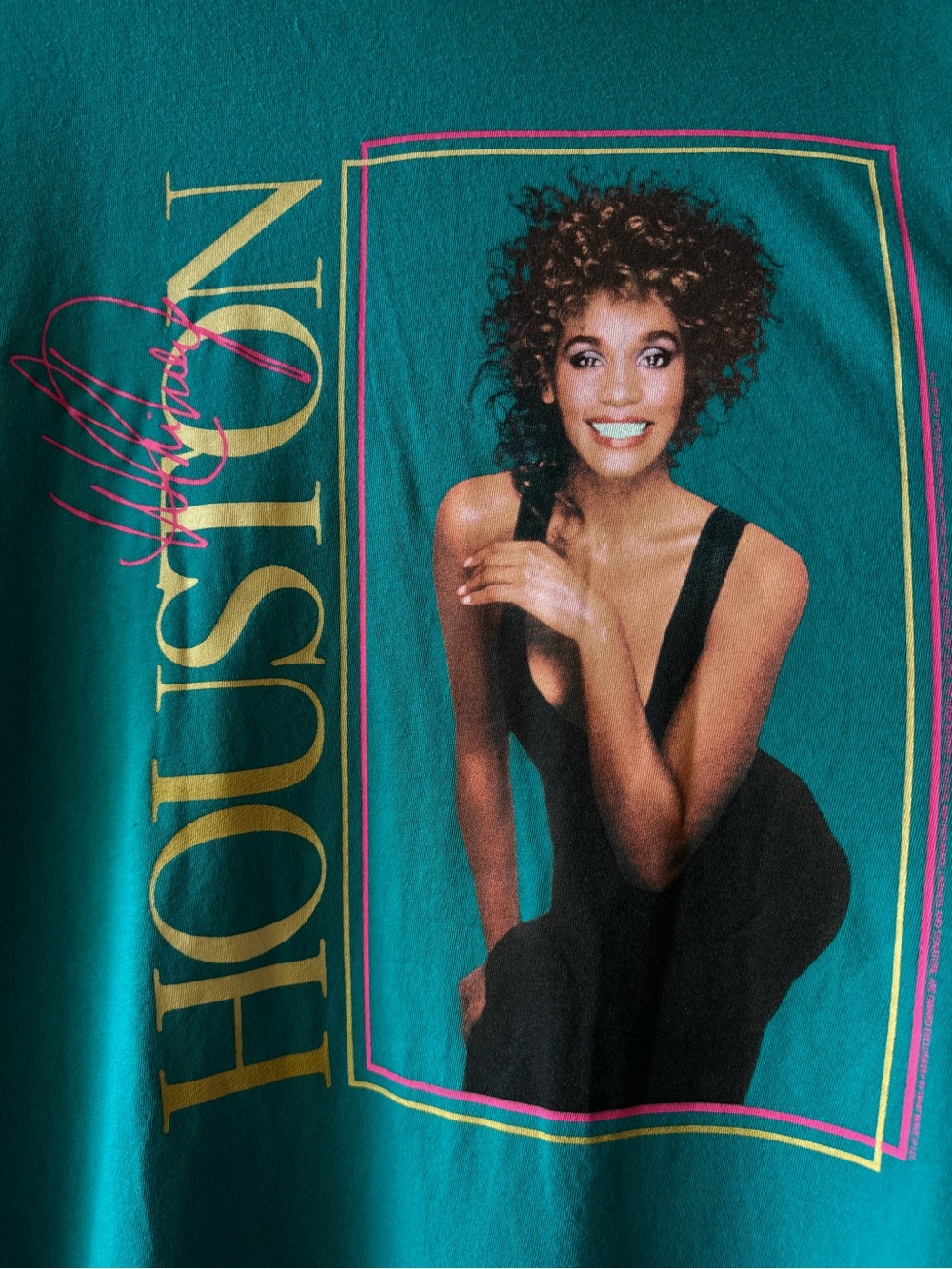 Whitney Houston Lee Classic Fit Graphic Tee | Teal Blue XL | 100% Cotton